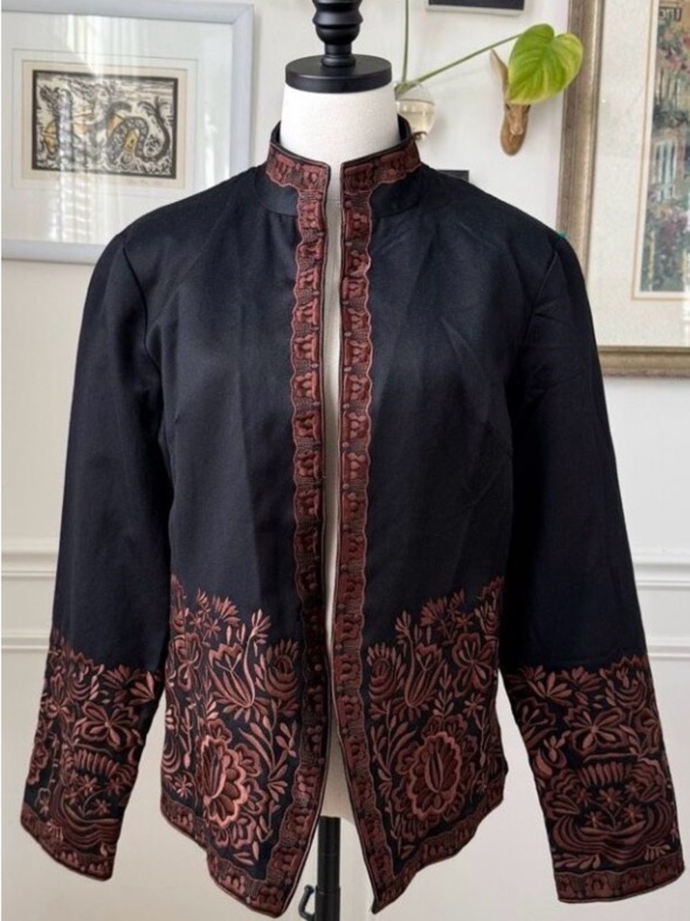 Coldwater Creek Black Jacket with Chestnut Embroidery Women’s Plus Size 20